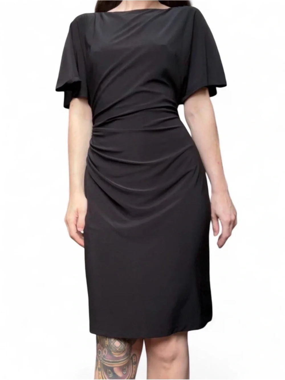 ralph lauren black ruched dress Ralph Lauren | Dresses | Ralph Lauren Black Ruched Midi Dress Flutter  Sleeve Size 4